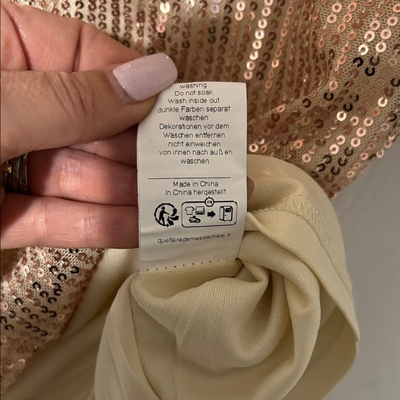 Grace Karin Champagne Sequin Dress with Puff Sleeves - Picture 6 of 11